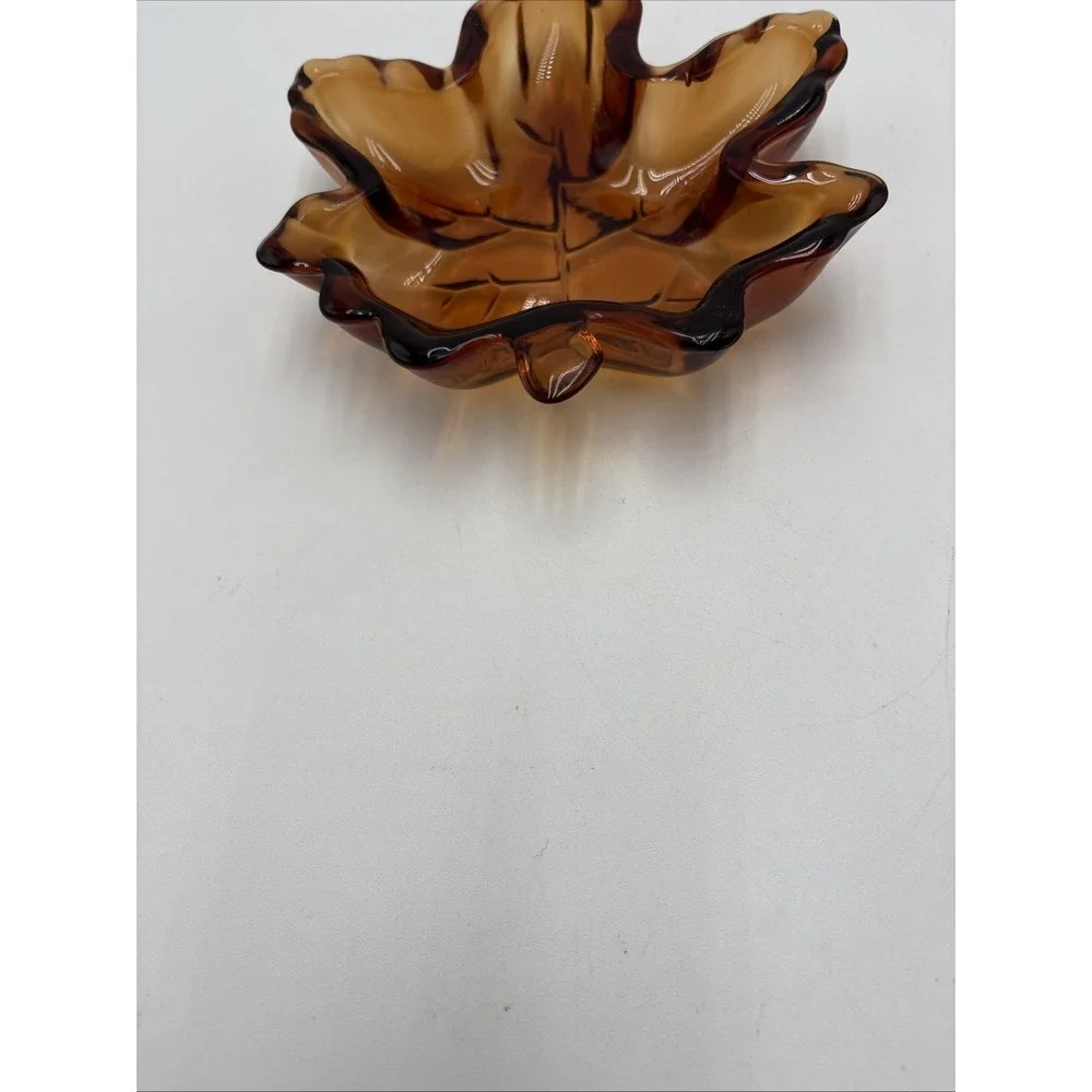 Vintage Amber Glass Leaf Trinket Dish Autumn Décor Ashtray Excellent‎